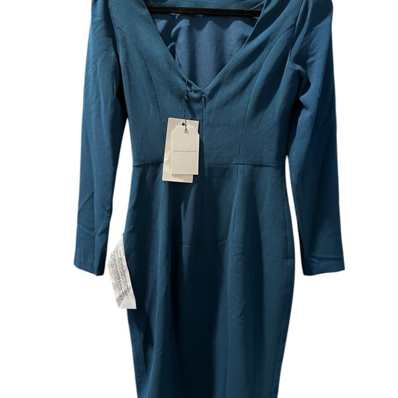 Dress The Population NWT Long Sleeve Scoop Back Midi Dress Size Small Blue - Picture 6 of 7